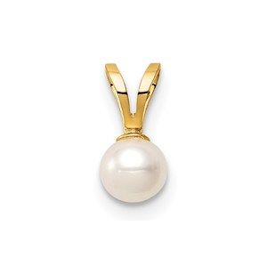 14k Yellow Gold Childrens 4-5mm White Near Round FWC Pearl Pendant